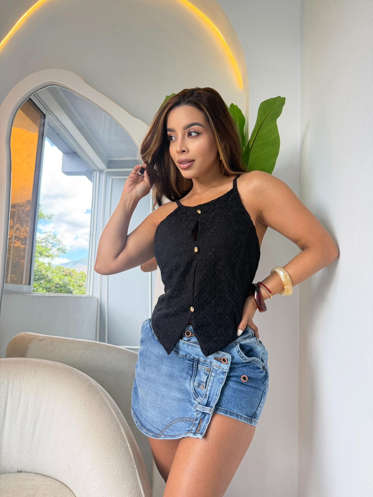 Blusa Texturizada con Espalda Descubierta