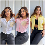 Camisa Cropped con Detalle Artesanal
